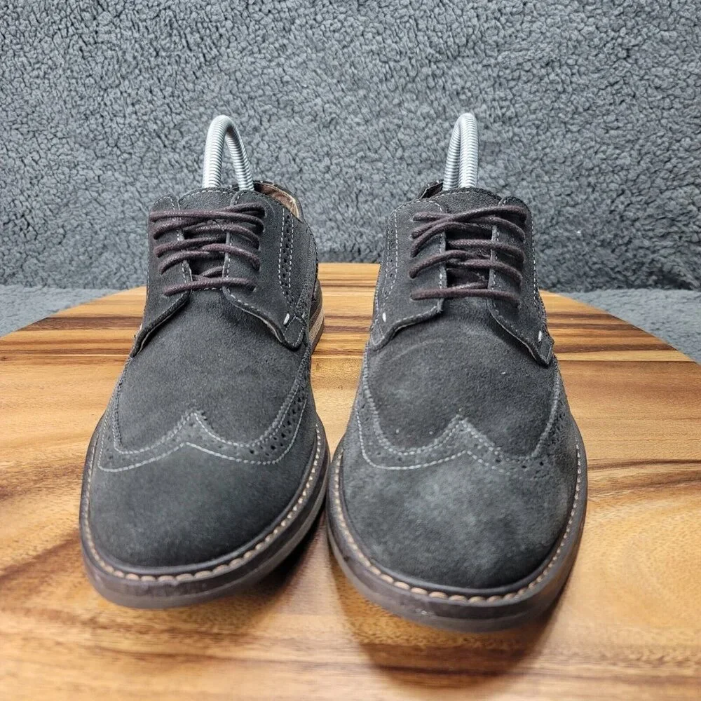 Vionic 555 Bruno Shoes Gray Suede Mens Size 8 Wingtip Oxfords Dress Stitched‎